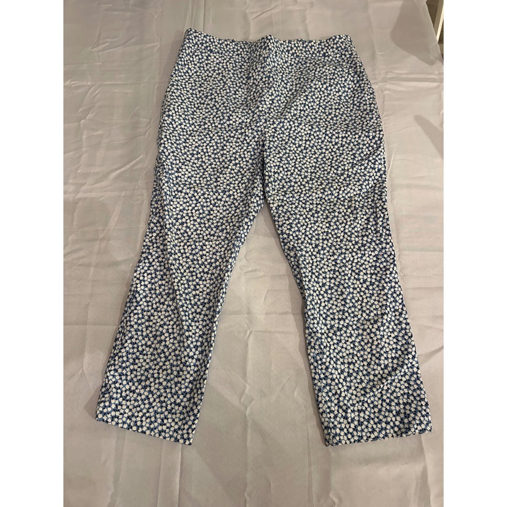 Jules & Leopold Floral Pants Womens Large Blue Excellent Tapered Crop Pull On